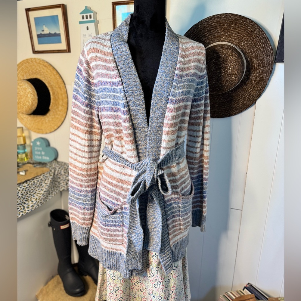 Lands' End Striped Cardigan - Blue, Pink, Cream